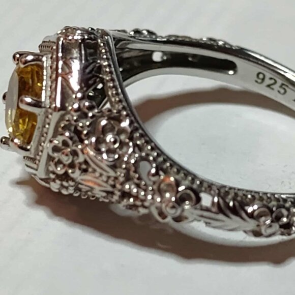 .68CT Round Brazilian Citrine, Rhodium over 925 Sterling silver Solitaire ring s - Picture 8 of 10